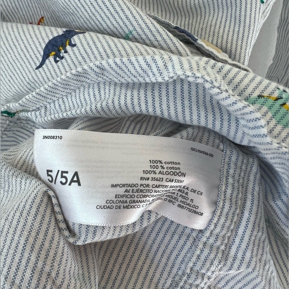 Carter’s Boys Dinosaur Striped Button Down, Size 5 - Picture 2 of 4